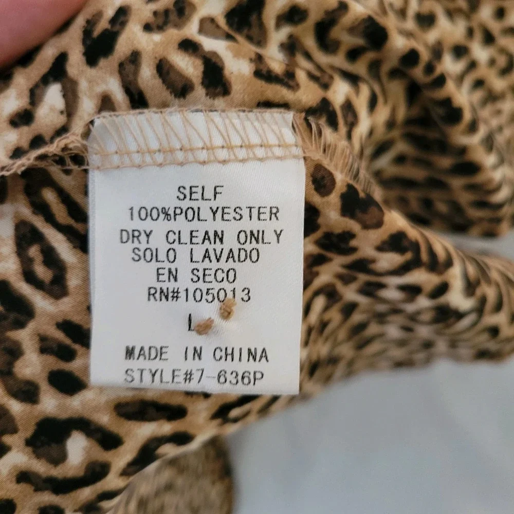 Leopard Animal Print Dress Womens Large Brown Ruffle Tiered‎ Sleeve 90s Mob Wife